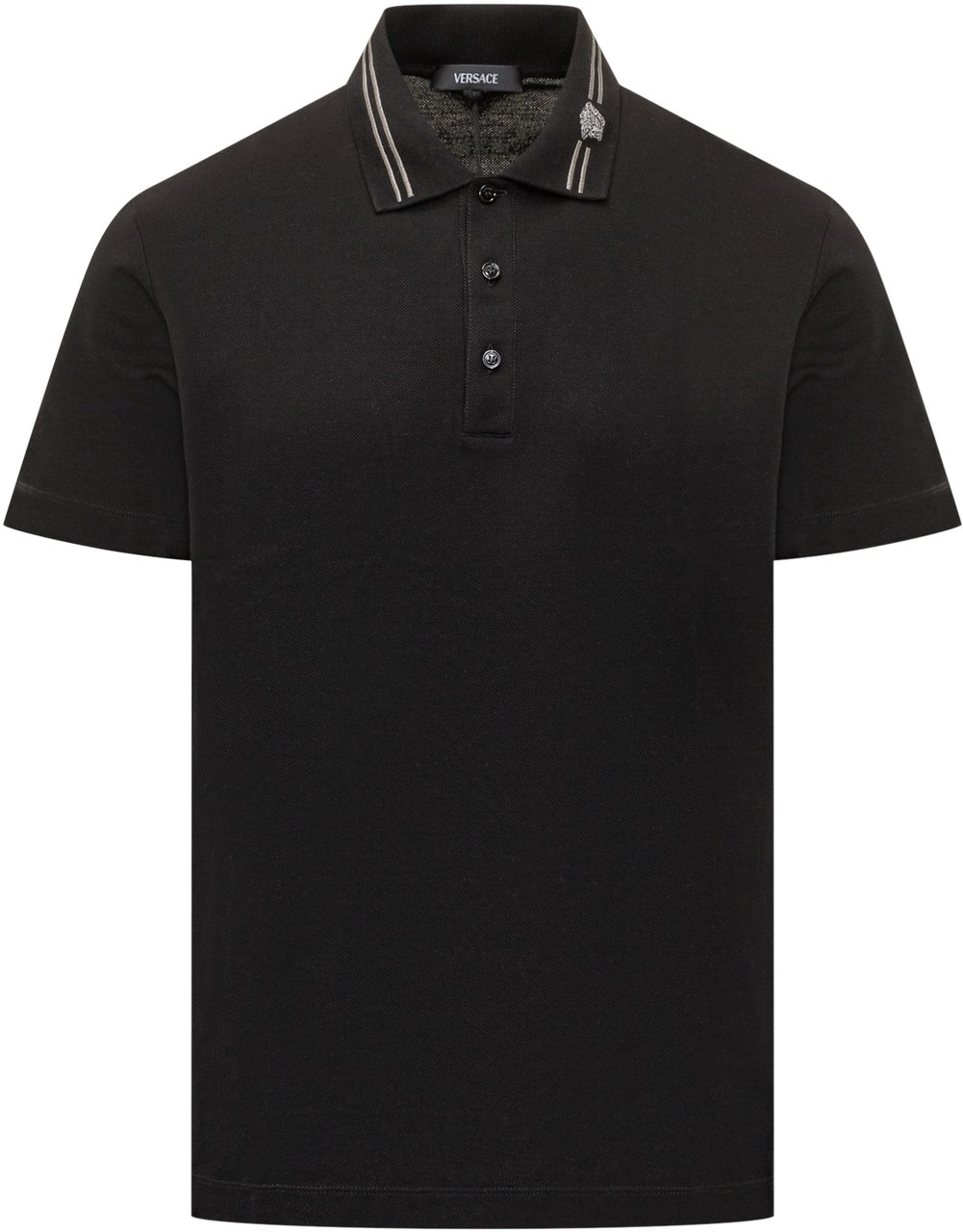 Versace Polo In Piqué Con Dettagli Ricamati Zwart