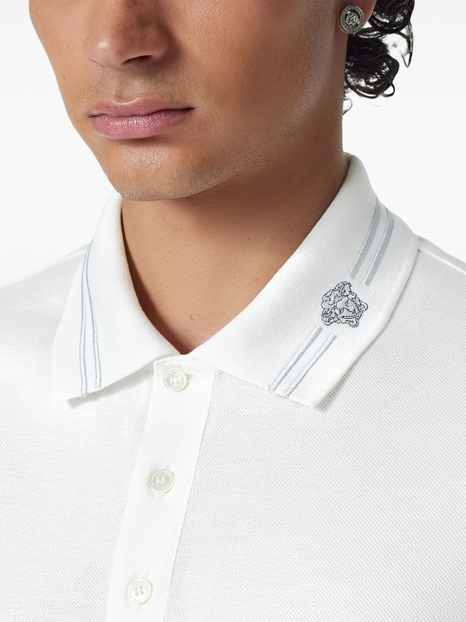 Versace Black Classic Short-Sleeve Double Stripe Polo Wit