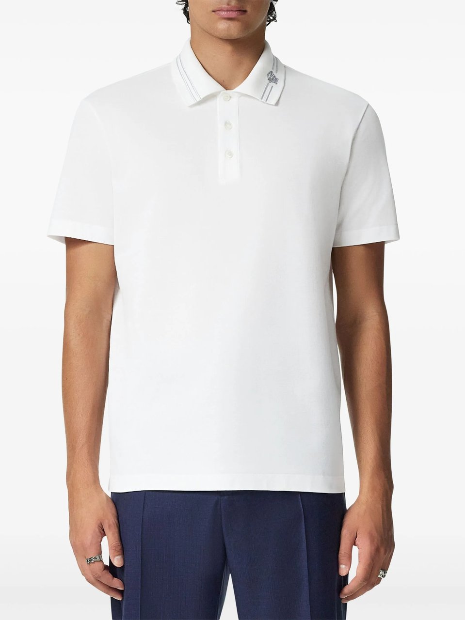 Versace Black Classic Short-Sleeve Double Stripe Polo Wit