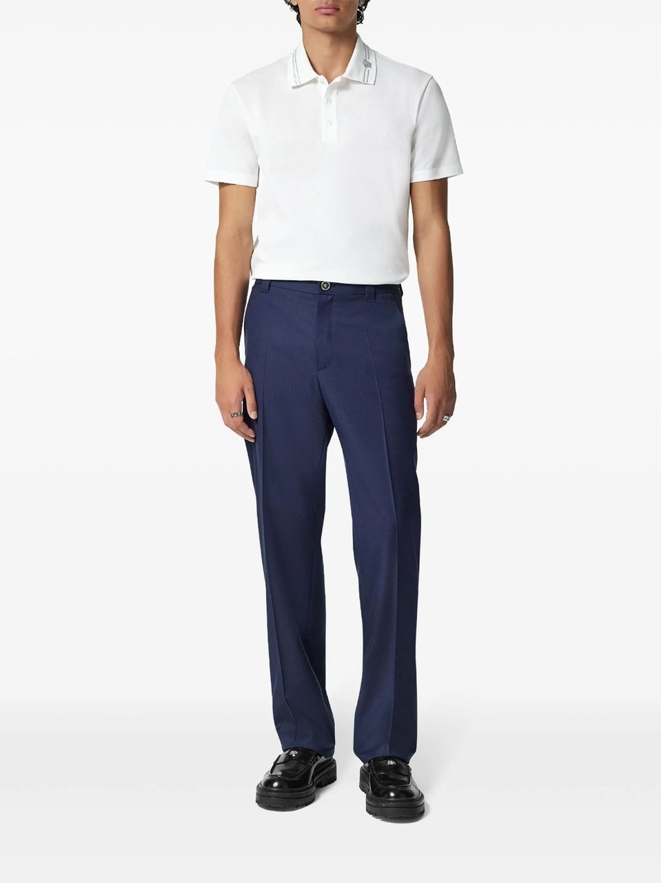 Versace Black Classic Short-Sleeve Double Stripe Polo Wit