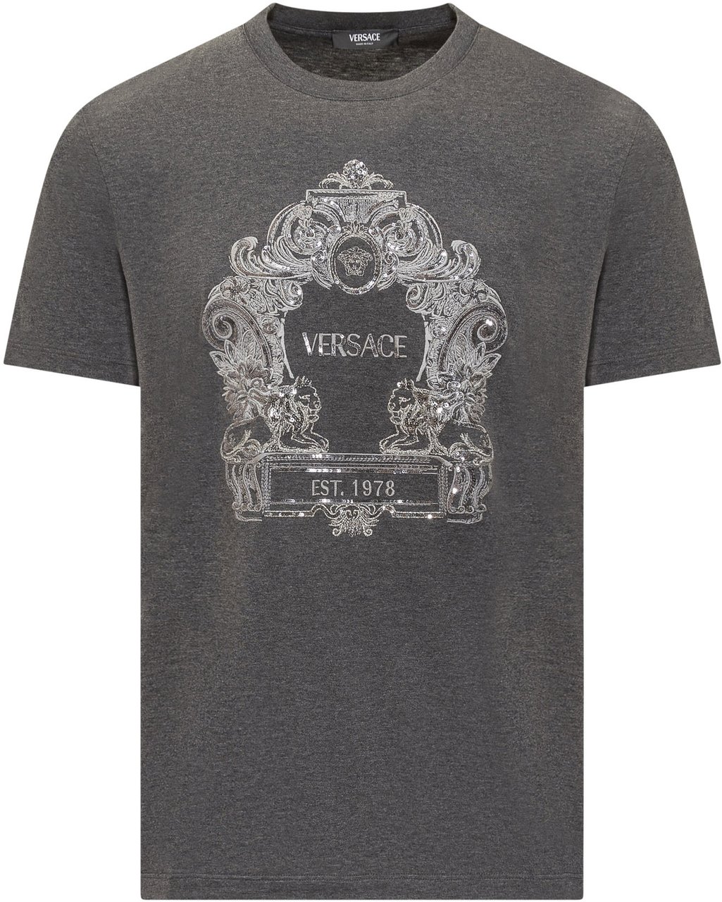 Versace T-Shirt Versace Cartouche in Paillettes Grijs