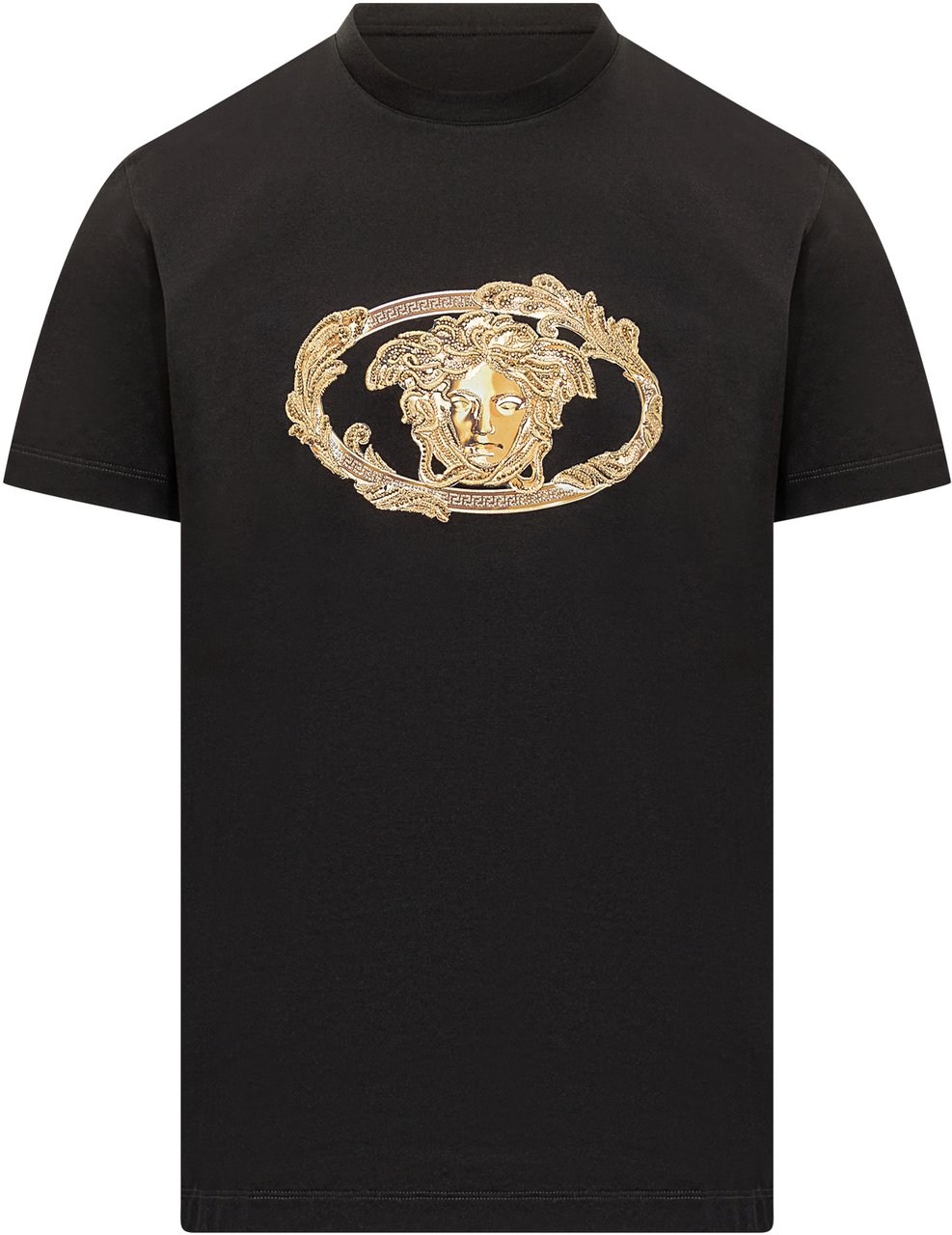 Versace T-shirt nera con stampa Versace Zwart