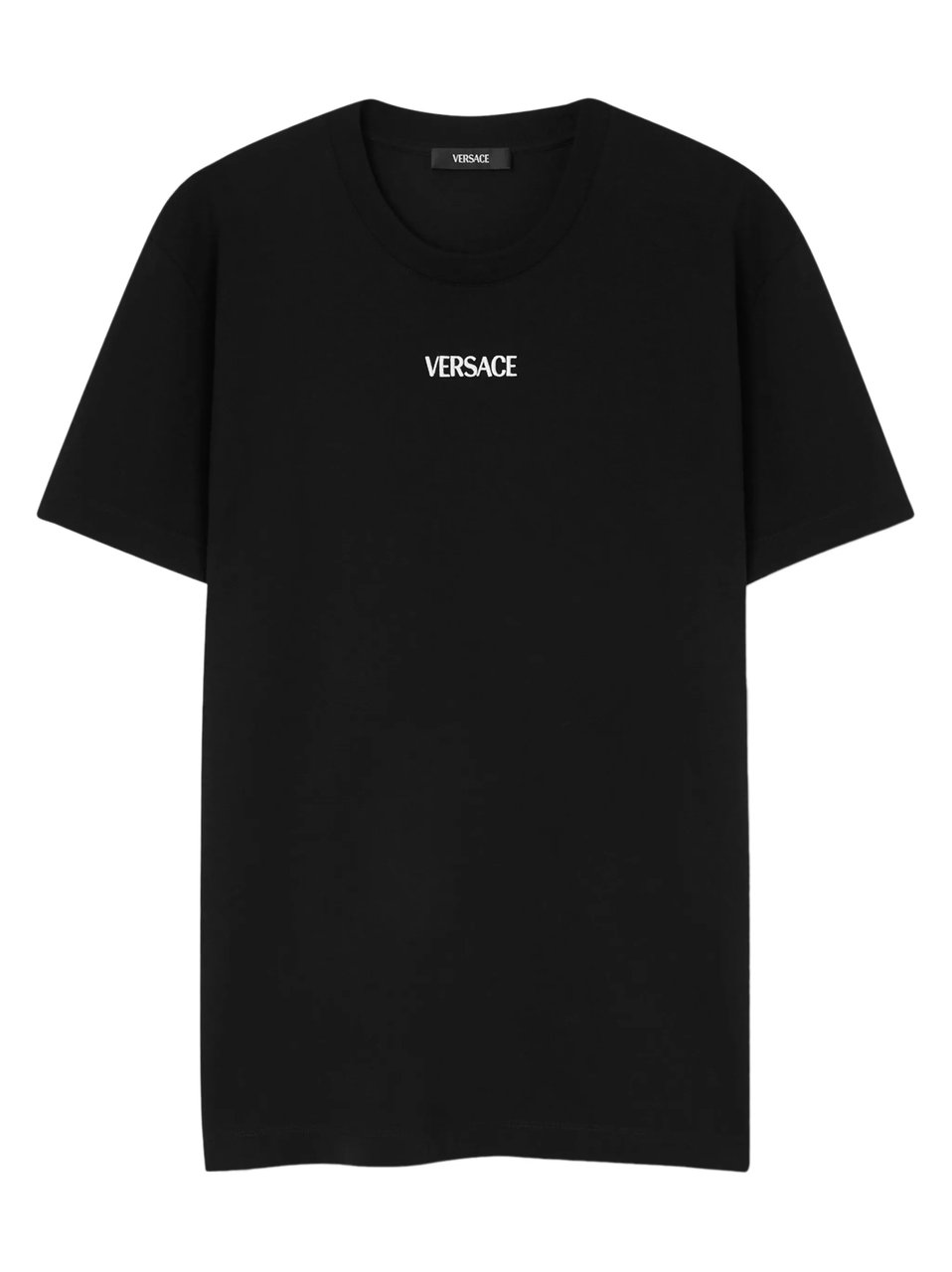Versace Black Minimalist Embroidered Logo Cotton T-shirt Zwart