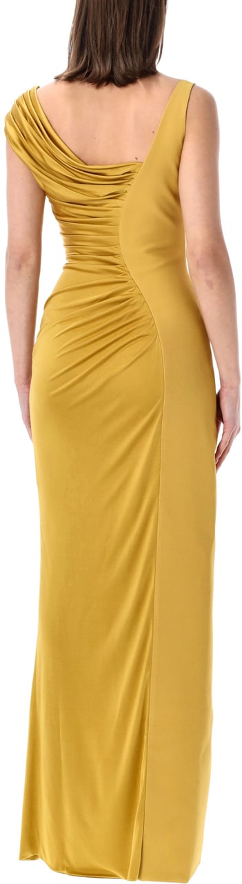 Versace Draped Long Gown Antique Gold Goud