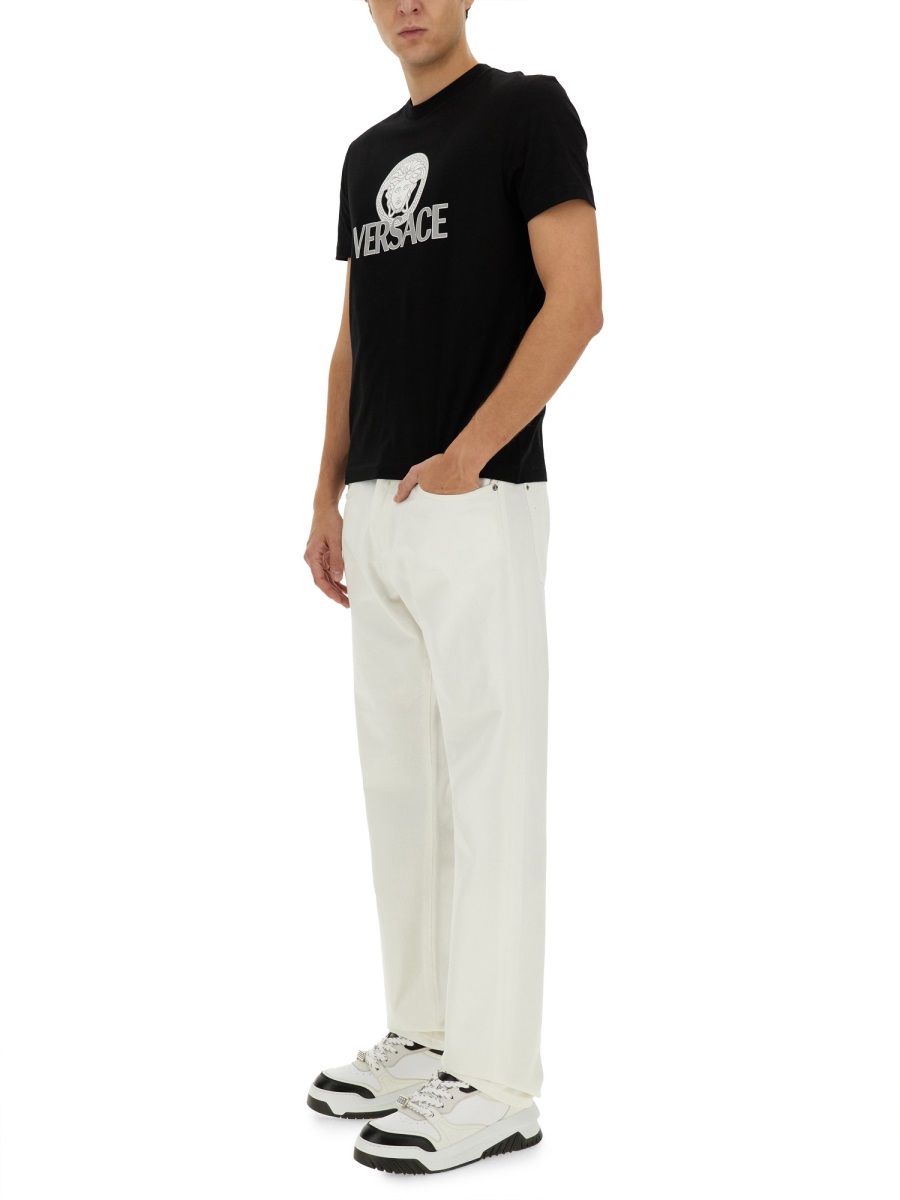 Versace Black Jersey Graphic Cotton T-Shirt Zwart