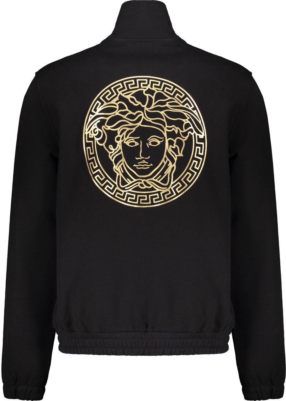 Versace Full zip cotton hoodie Zwart