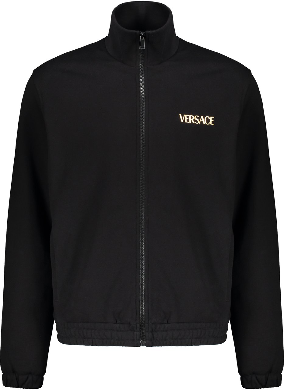 Versace Full zip cotton hoodie Zwart