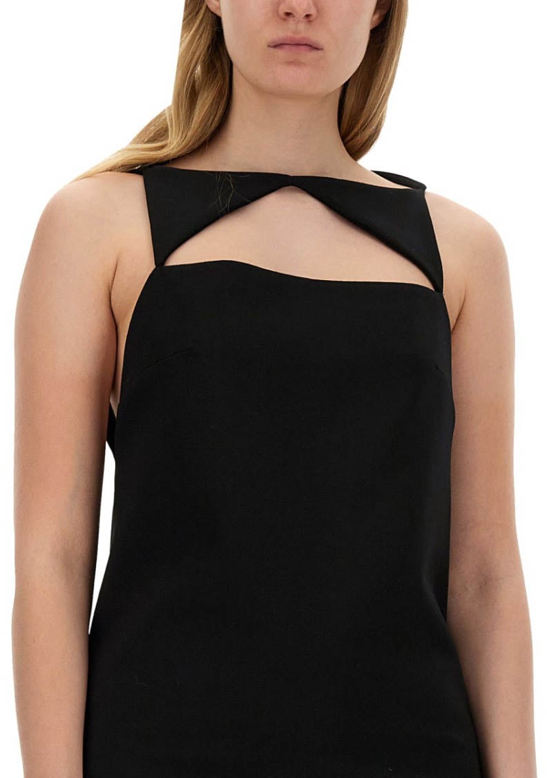 Versace Wool Blend Straight Mini Dress With Cut-Out Zwart