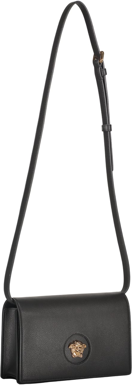 Versace Elegant Black Leather Bag Versatile Zwart