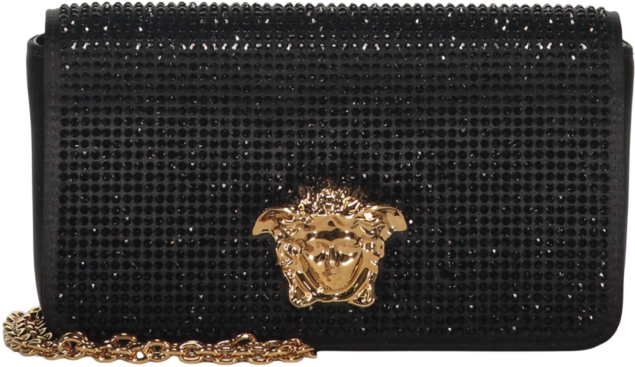 Versace Elegant black clutch with golden closure Zwart