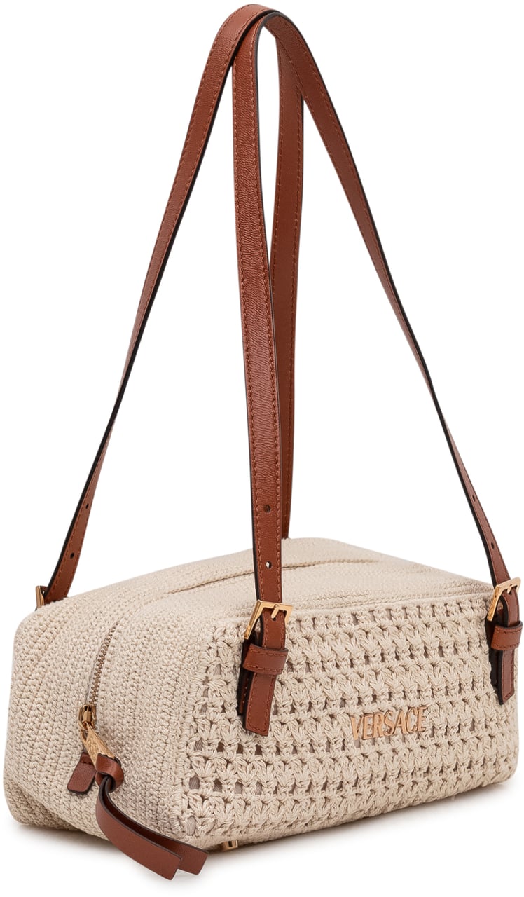 Versace Borsa Fabric a spalla con Tracolla Regolabile e Logo Frontale Wit