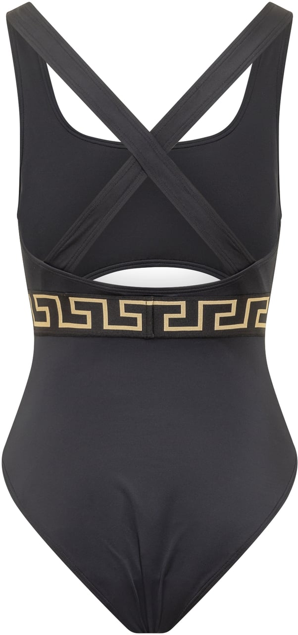 Versace Costume Intero In Lycra Riciclata Stretch Zwart