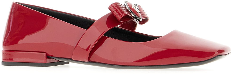 Versace Versace Red leather Gianni ribbon ballerinas Rood