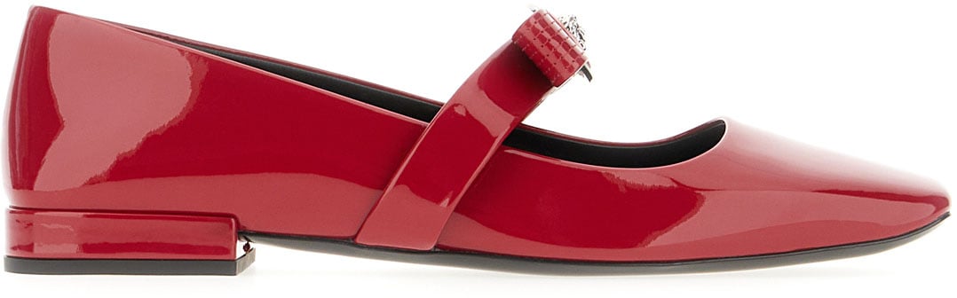 Versace Versace Red leather Gianni ribbon ballerinas Rood
