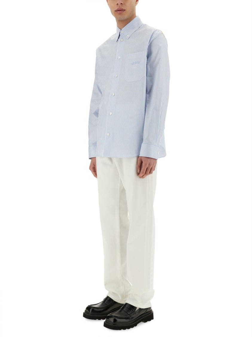 Versace Striped Shirt With Silk Printed Insert Blauw