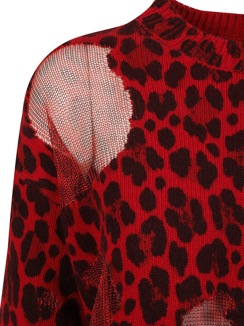 Versace Leopard Print Sweater With Strategic Cutouts Rood