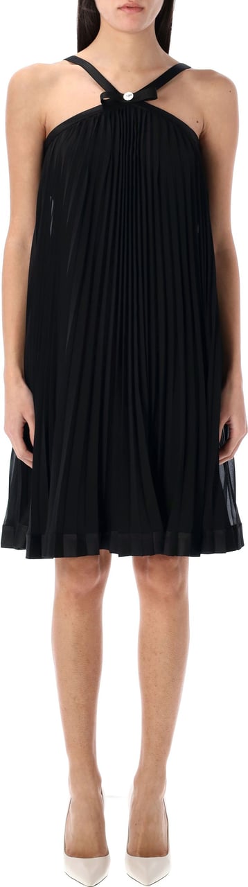 Versace Halterneck pleated mini dress Zwart
