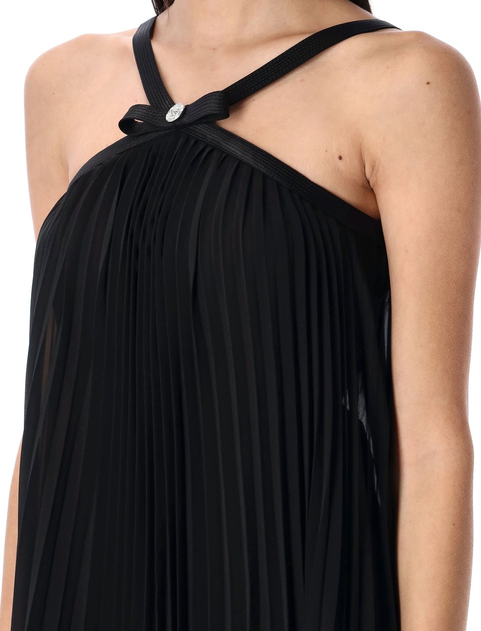 Versace Halterneck pleated mini dress Zwart