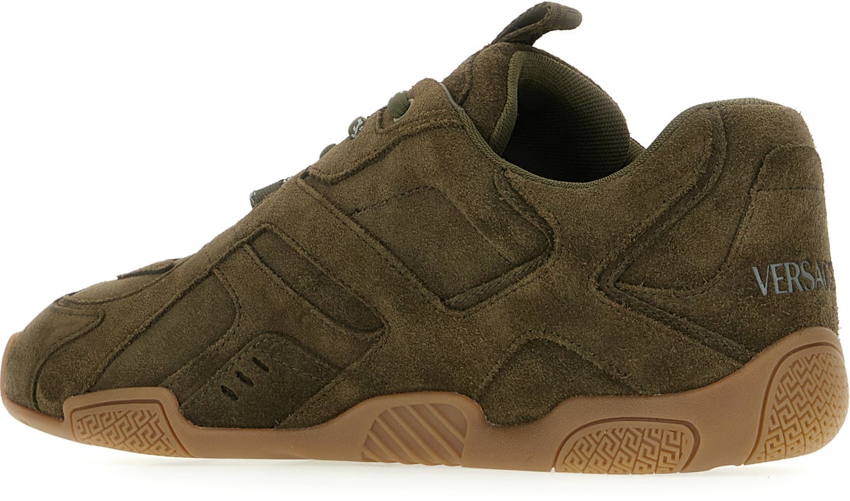 Versace Versace Dark green suede sneakers Groen