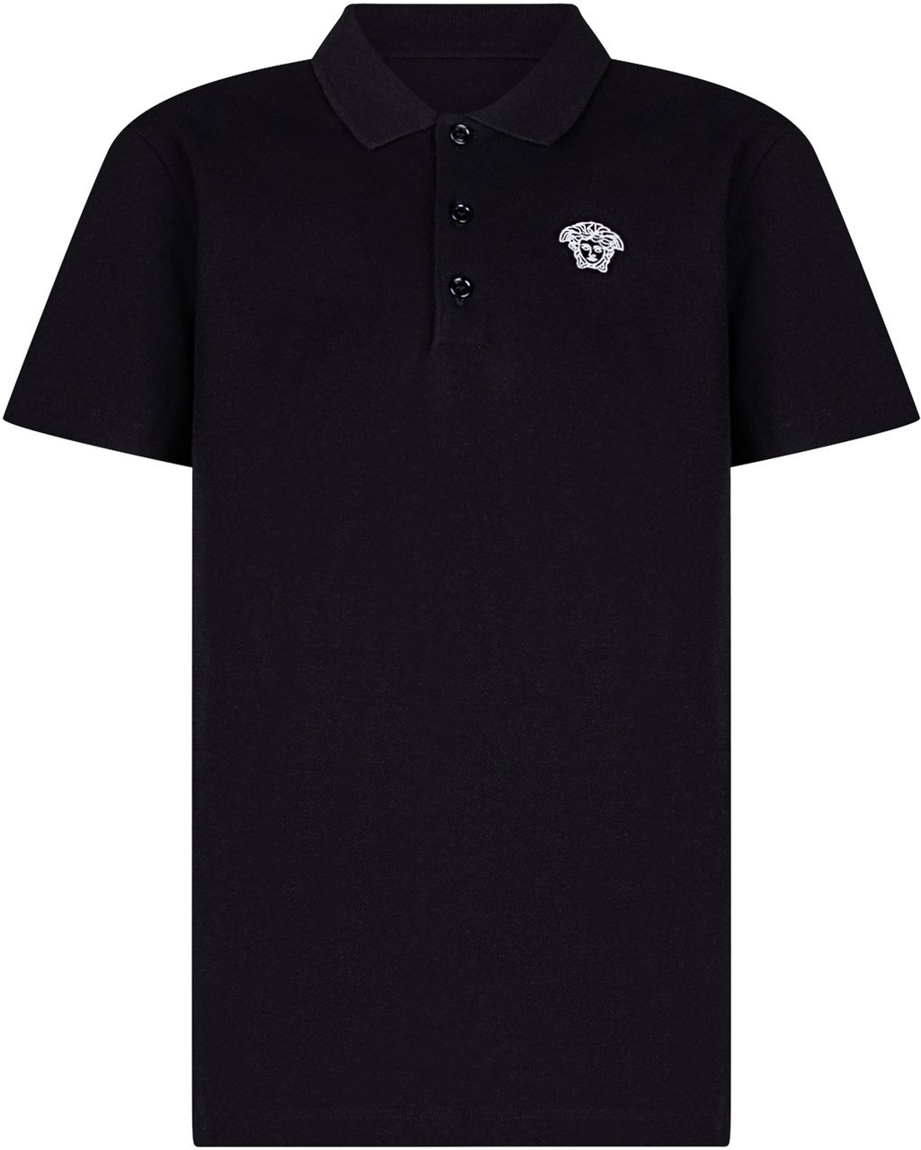 Versace Polo in Piquet con Colletto e Ricamo Logo Zwart
