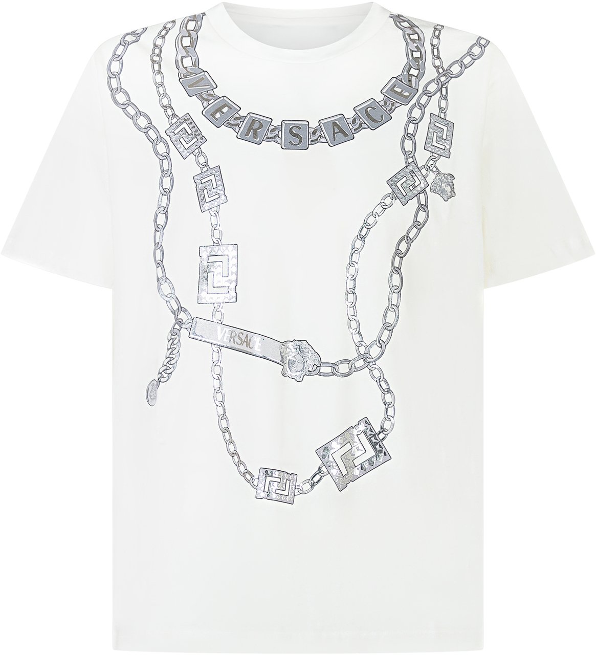 Versace Versace Kids T-Shirt Bianca con Stampa Catene Argento Wit