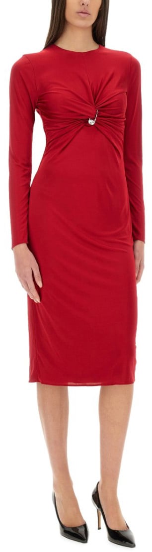 Versace "Safety Pin" Midi Dress Rood