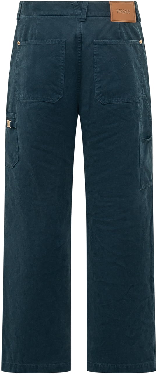 Versace Pant Denim a Gamba Ampia con Tasche Navy