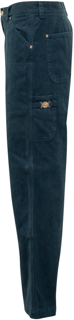 Versace Pant Denim a Gamba Ampia con Tasche Navy