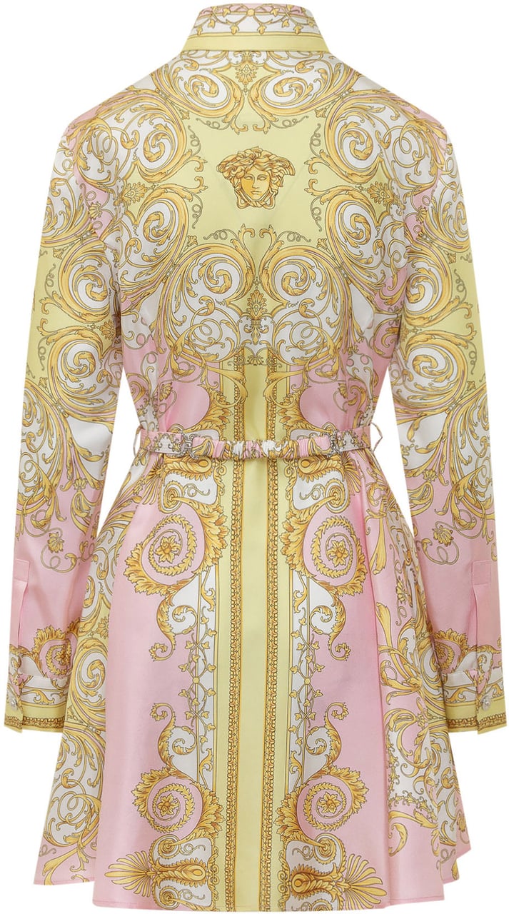 Versace Abito In Twill Di Seta Con Stampa Barocca Roze