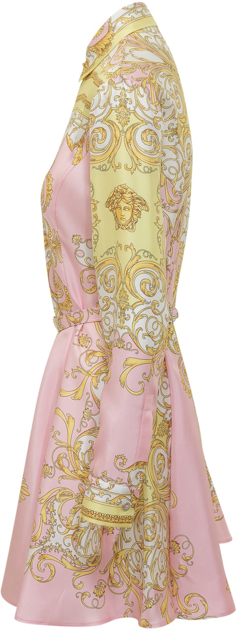 Versace Abito In Twill Di Seta Con Stampa Barocca Roze