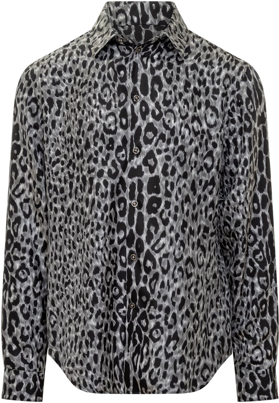 Versace Versace Camicia Animalier in Seta Grijs