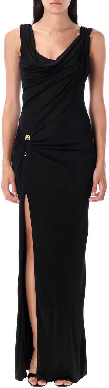 Versace Pin Draped Gown Nero Zwart