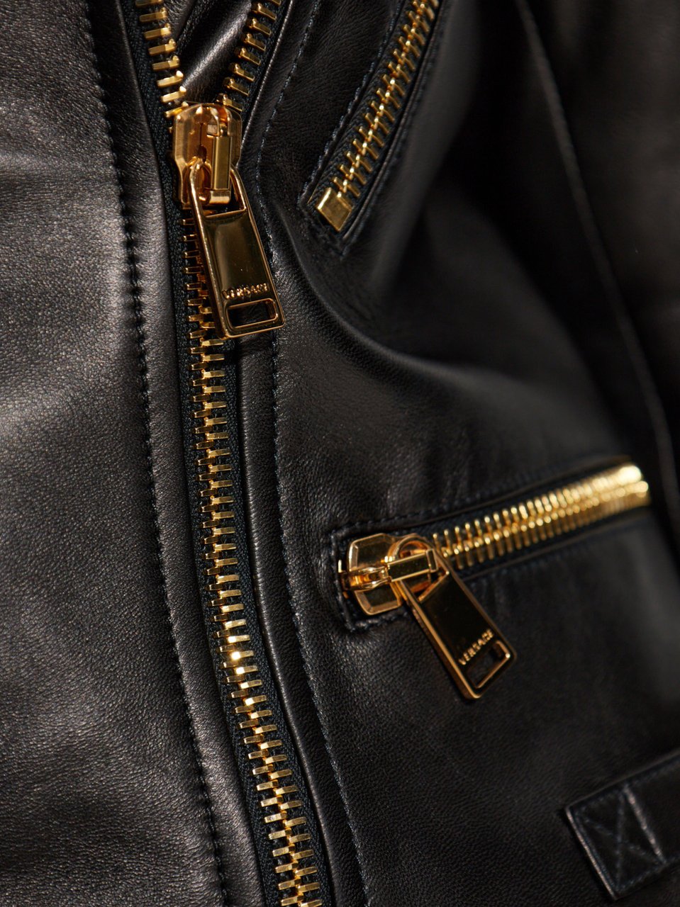 Versace Black Agnello Quilted Leather Biker Jacket Zwart