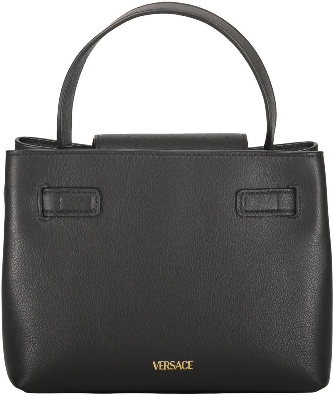 Versace Elegant Black Leather Bag with Golden Closure Zwart