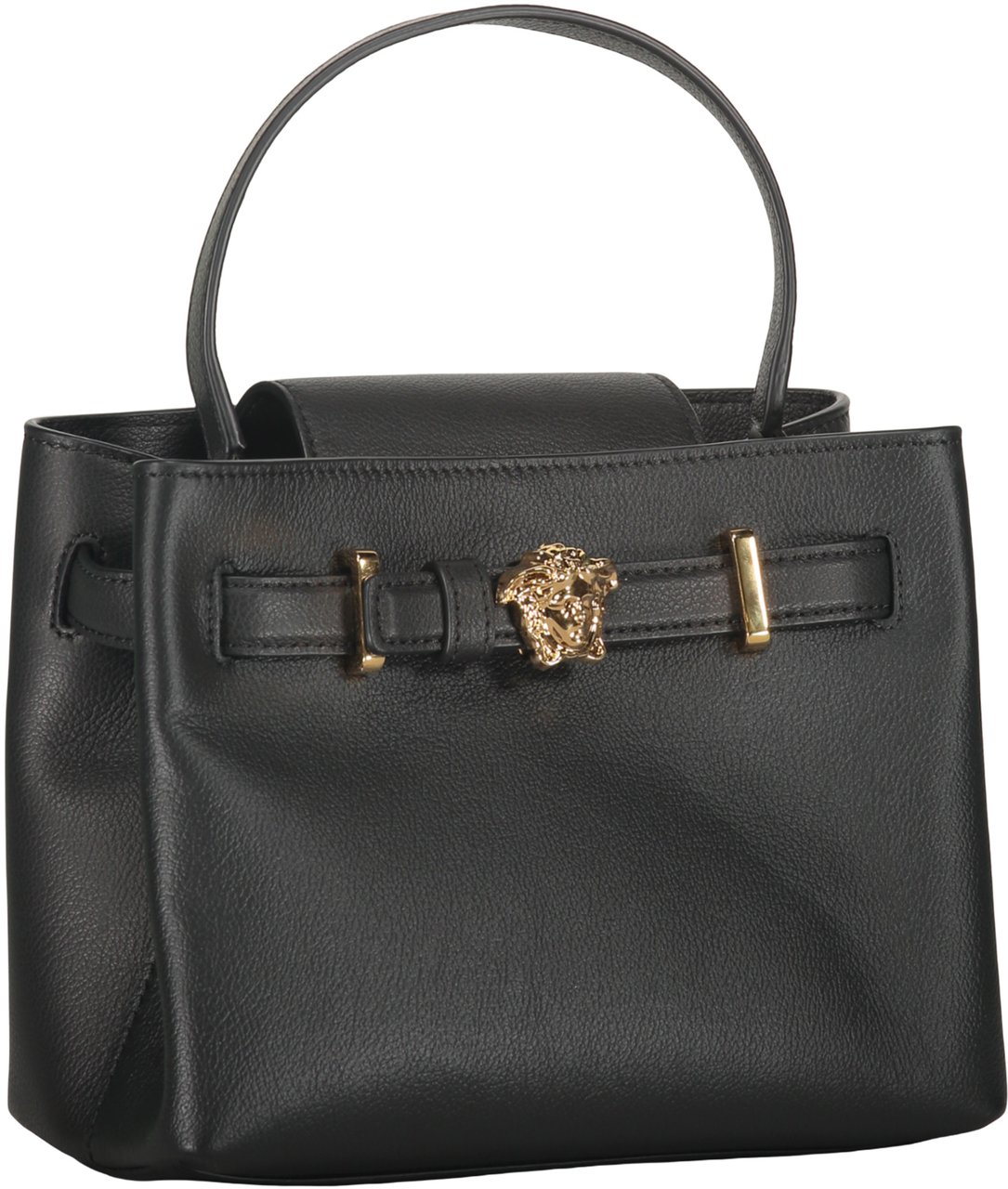 Versace Elegant Black Leather Bag with Golden Closure Zwart