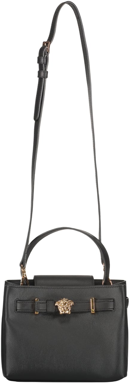 Versace Elegant Black Leather Bag with Golden Closure Zwart