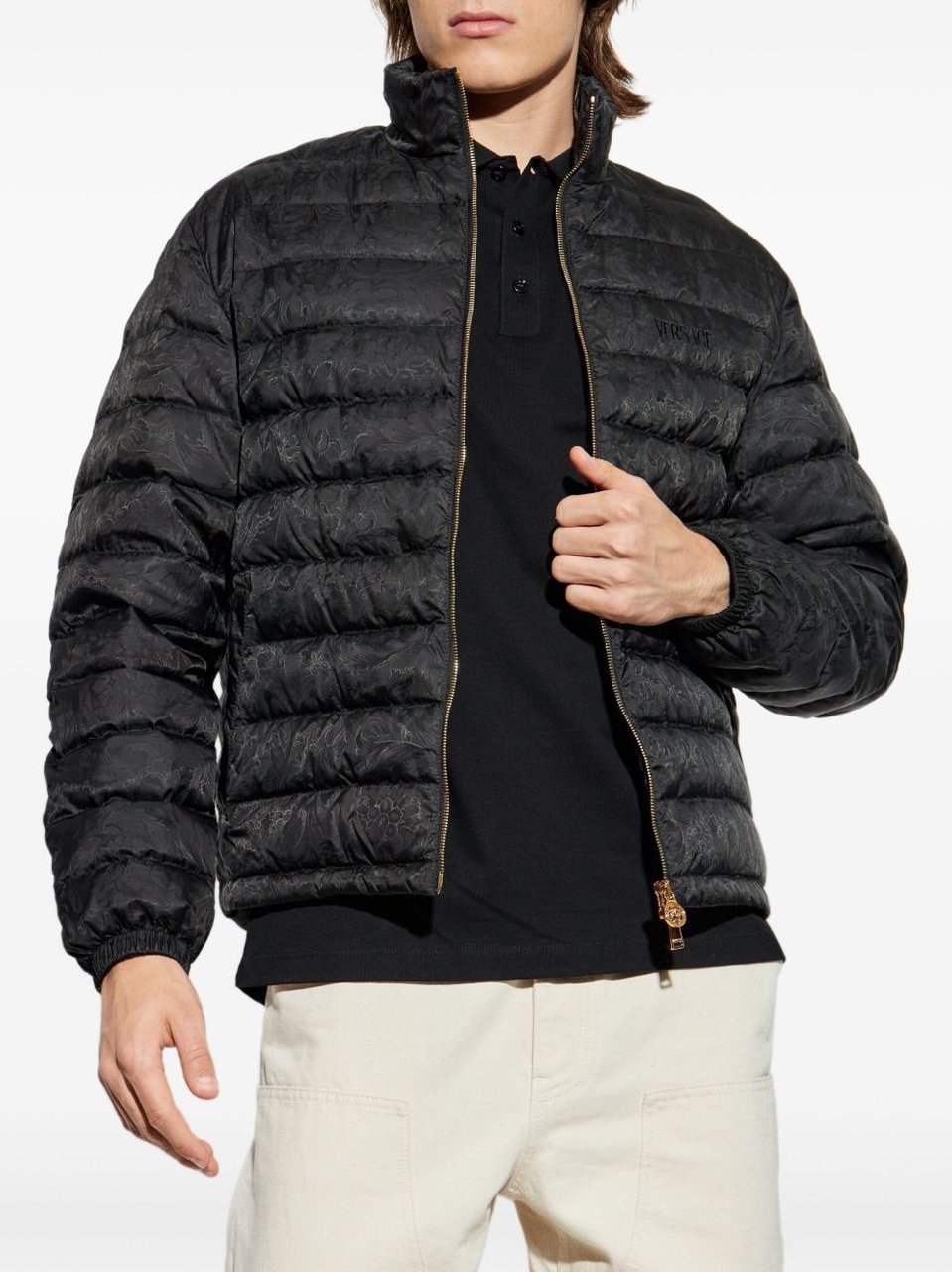 Versace Quilted Black Jacket Zwart