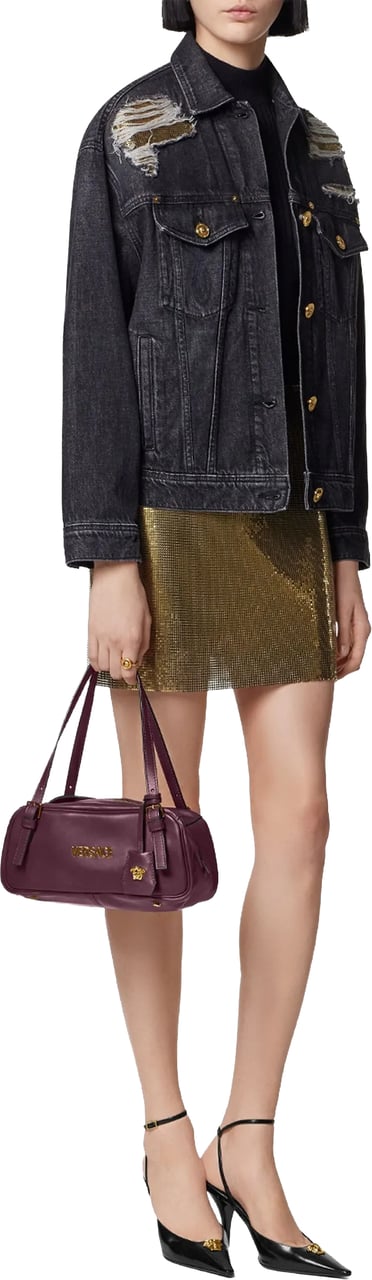 Versace Indigo Blouson Denim Vintage Distressed Jacket Zwart