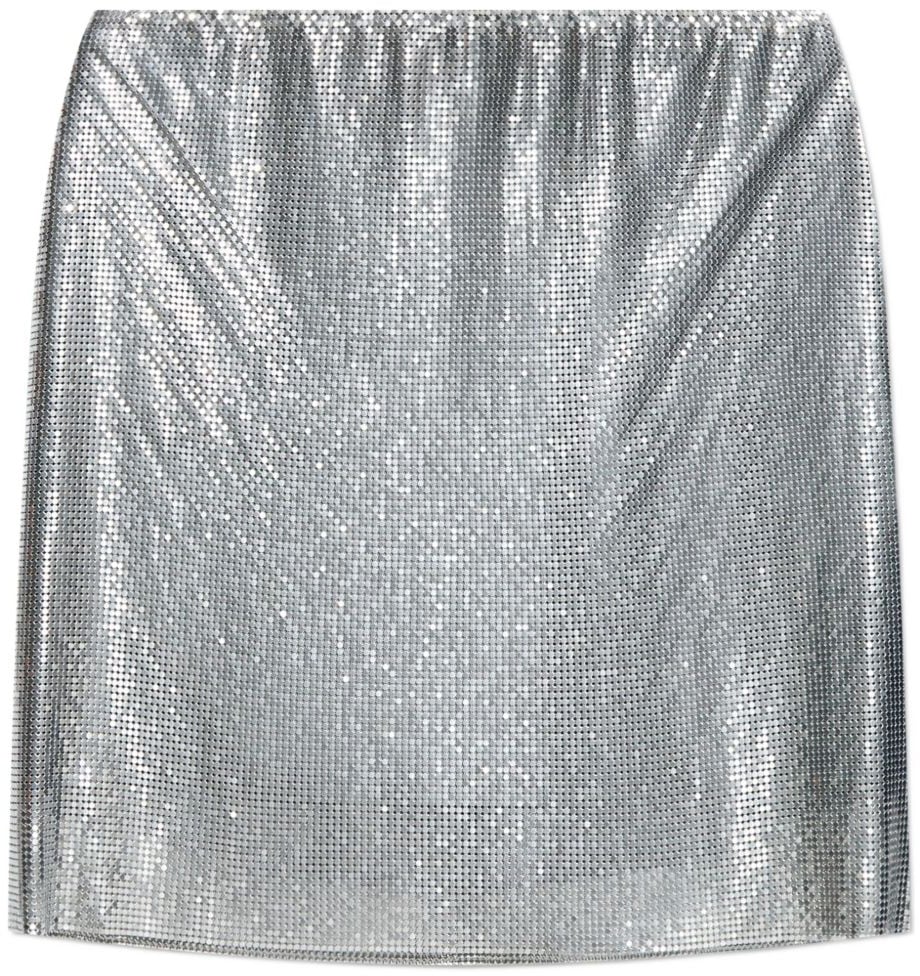 Versace Mini Metallic Silver Skirt With Mesh Overlay Grijs