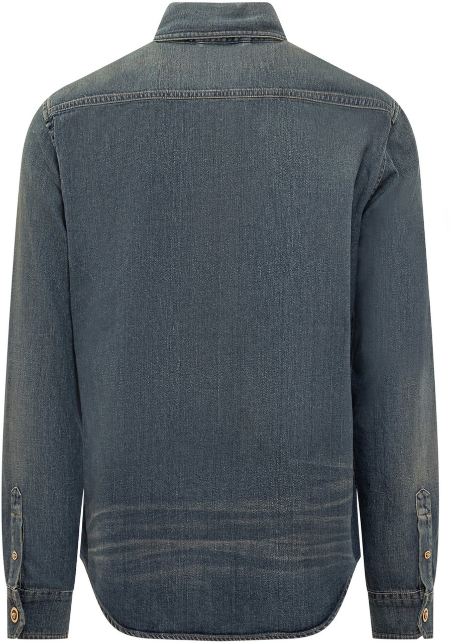 Versace Versace Camicia in Denim con Bottoni Medusa Blauw
