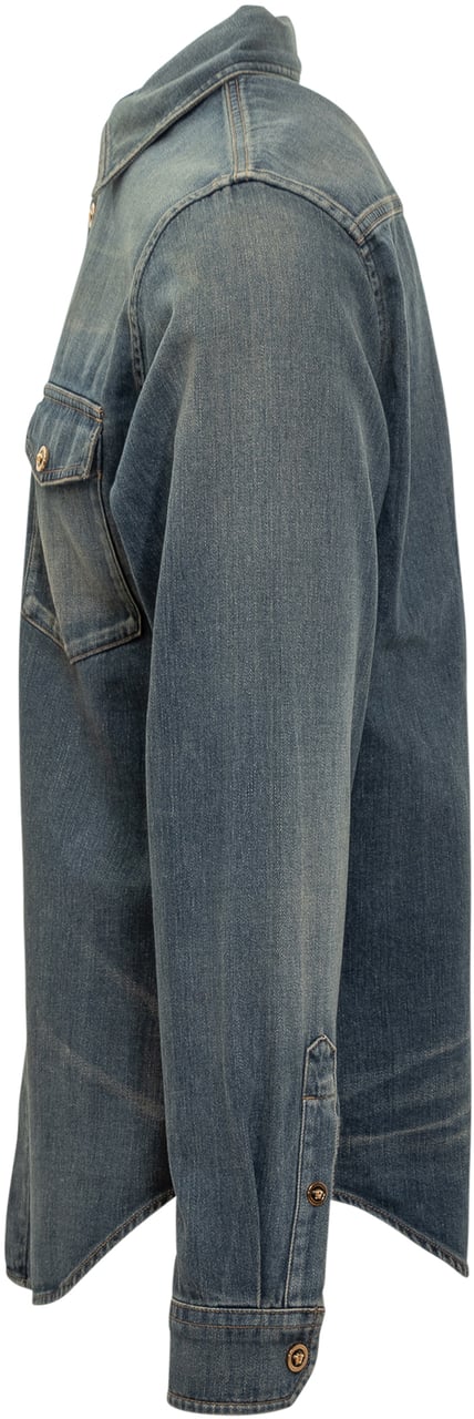 Versace Versace Camicia in Denim con Bottoni Medusa Blauw