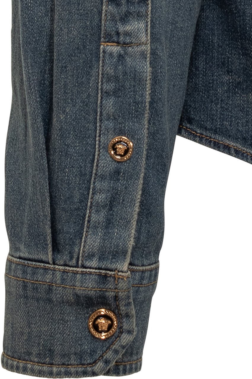 Versace Versace Camicia in Denim con Bottoni Medusa Blauw