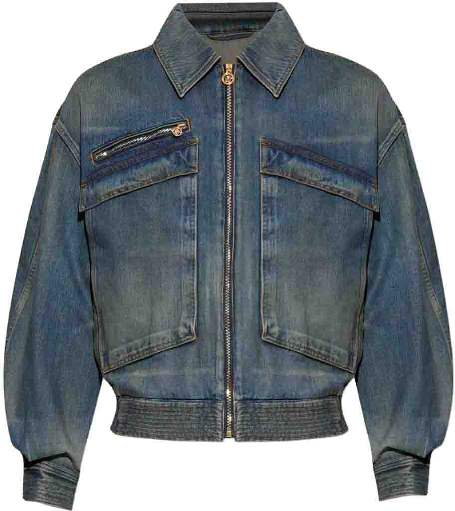 Versace Coats Blue Blauw