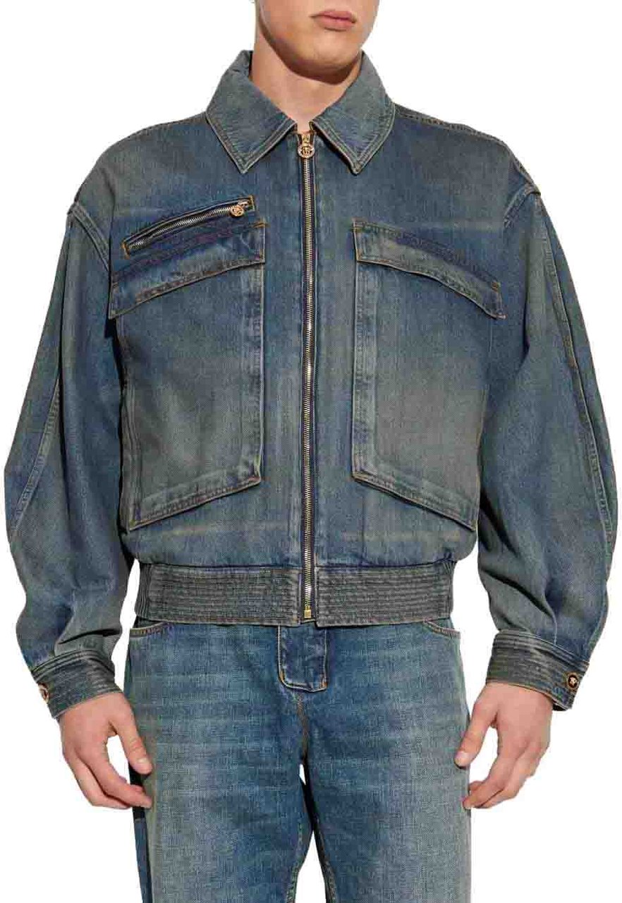 Versace Coats Blue Blauw