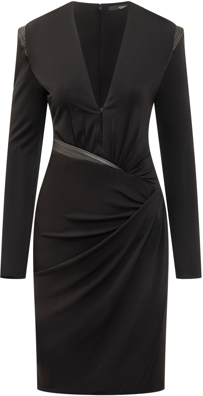 Versace Abito Versace Nero Drappeggiato con Scollo Profondo Zwart