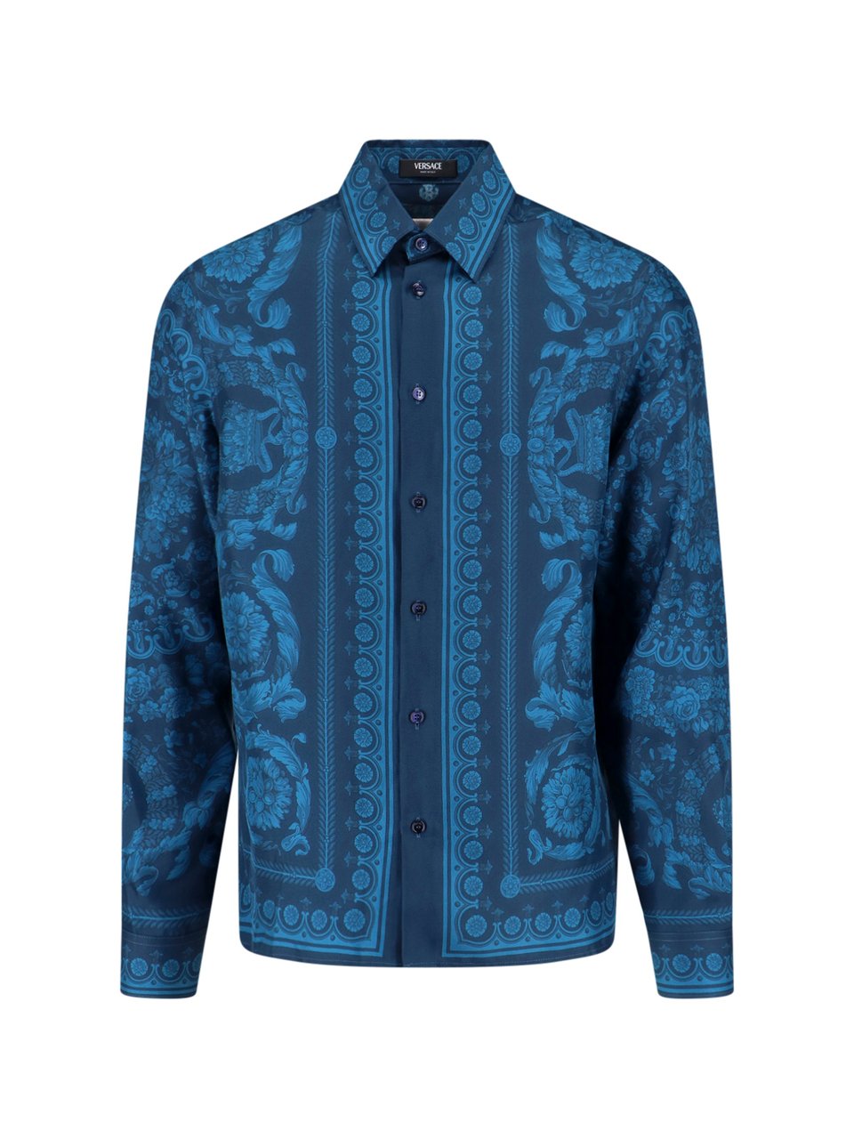 Versace "Barocco" Silk Shirt – Blue Neutraal