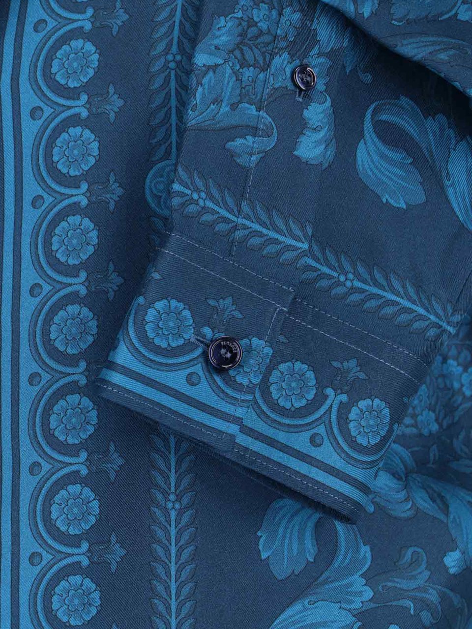 Versace "Barocco" Silk Shirt – Blue Neutraal