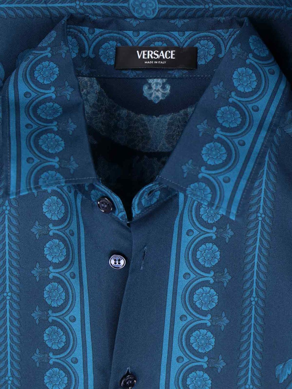 Versace "Barocco" Silk Shirt – Blue Neutraal