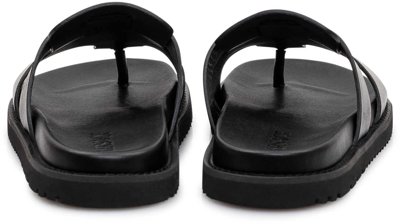 Versace Sandali Calf in pelle con Fasce e Suola Dentellata Zwart