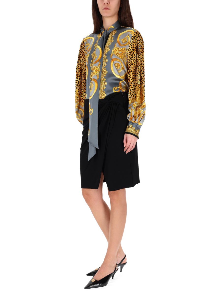 Versace Black Asymmetrical Draped Midi Skirt Zwart